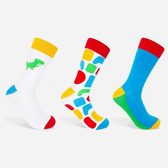 New NIB Google Crew Socks - 3 Pack Colorful Partial Upcycled Cotton - Picture 1 of 6